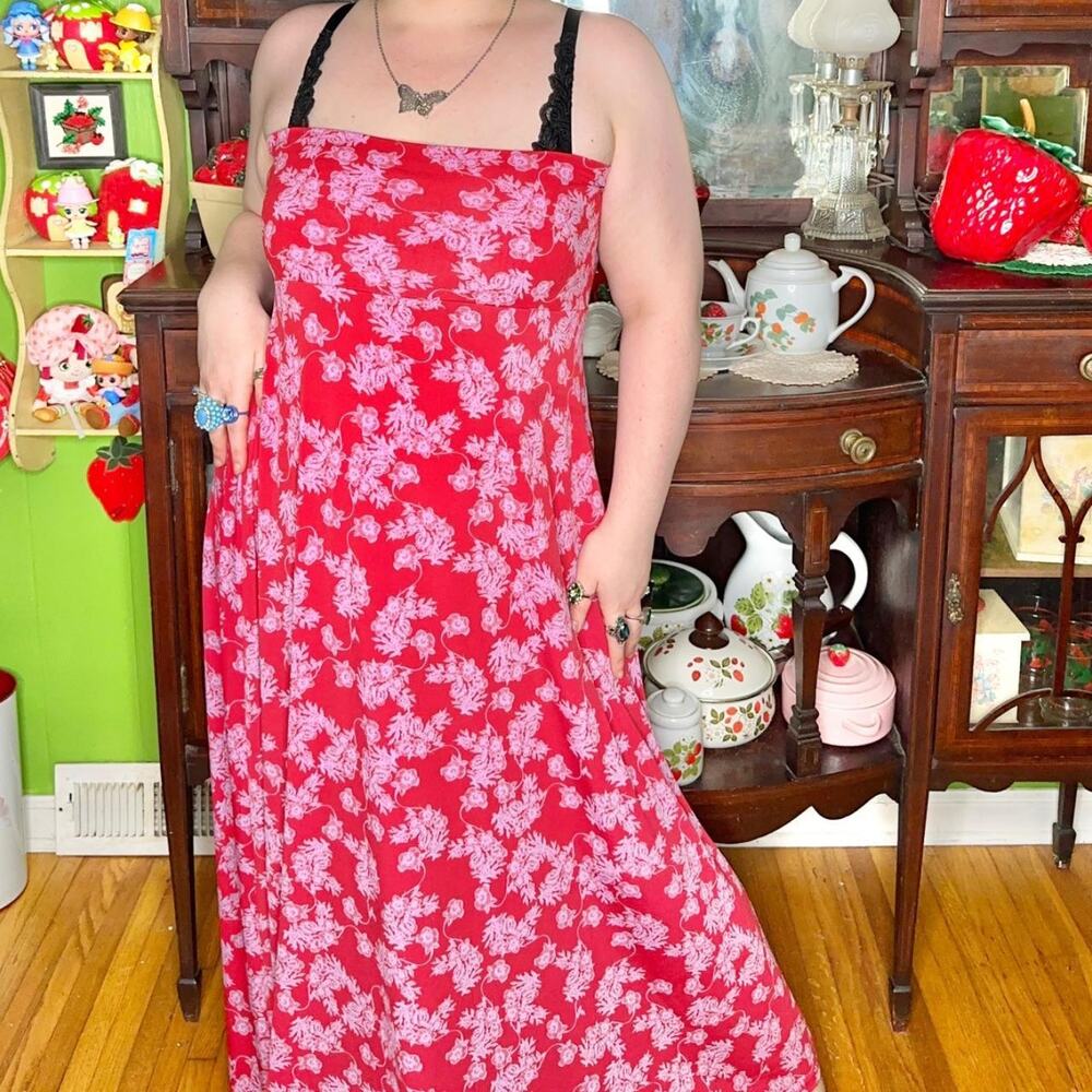 Gorgeous fairycore boho floral rose print tube maxi summer dress / maxi skirt!